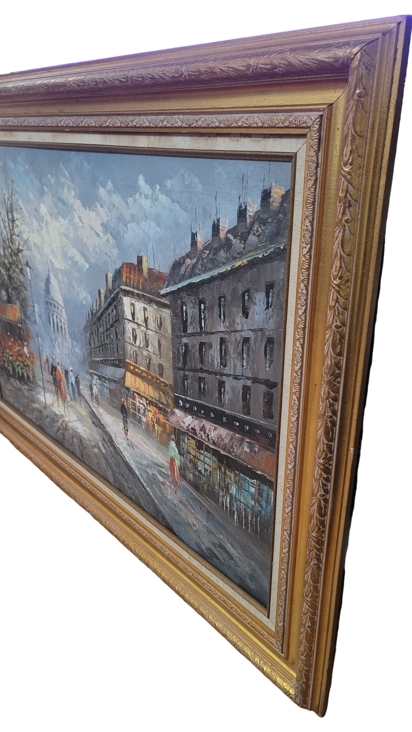 Vintage Parisian Impressionist Oil Painting Xlarge Gold Frame
