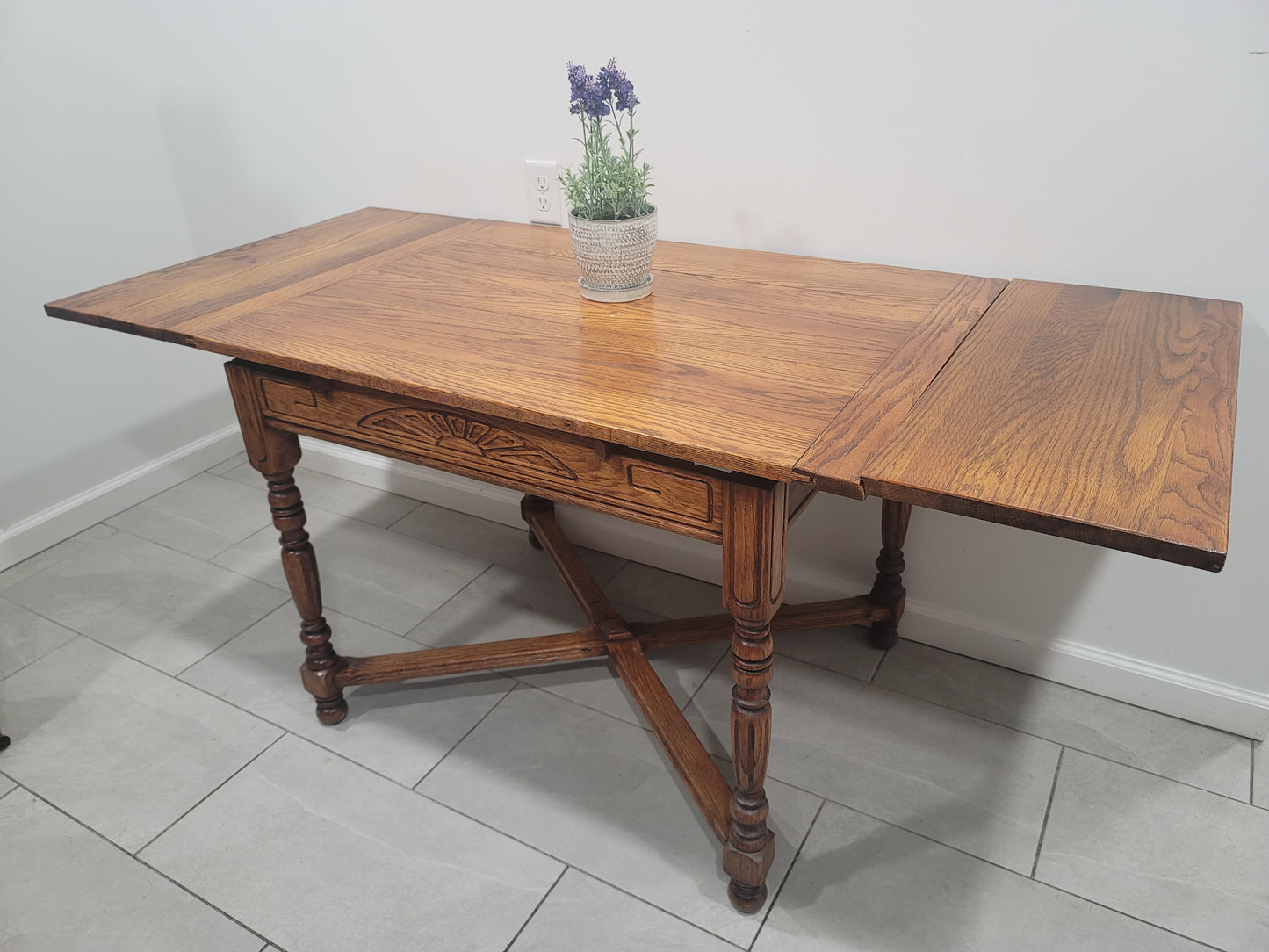 Antique Oak Extendable Dining Table Farmhouse
