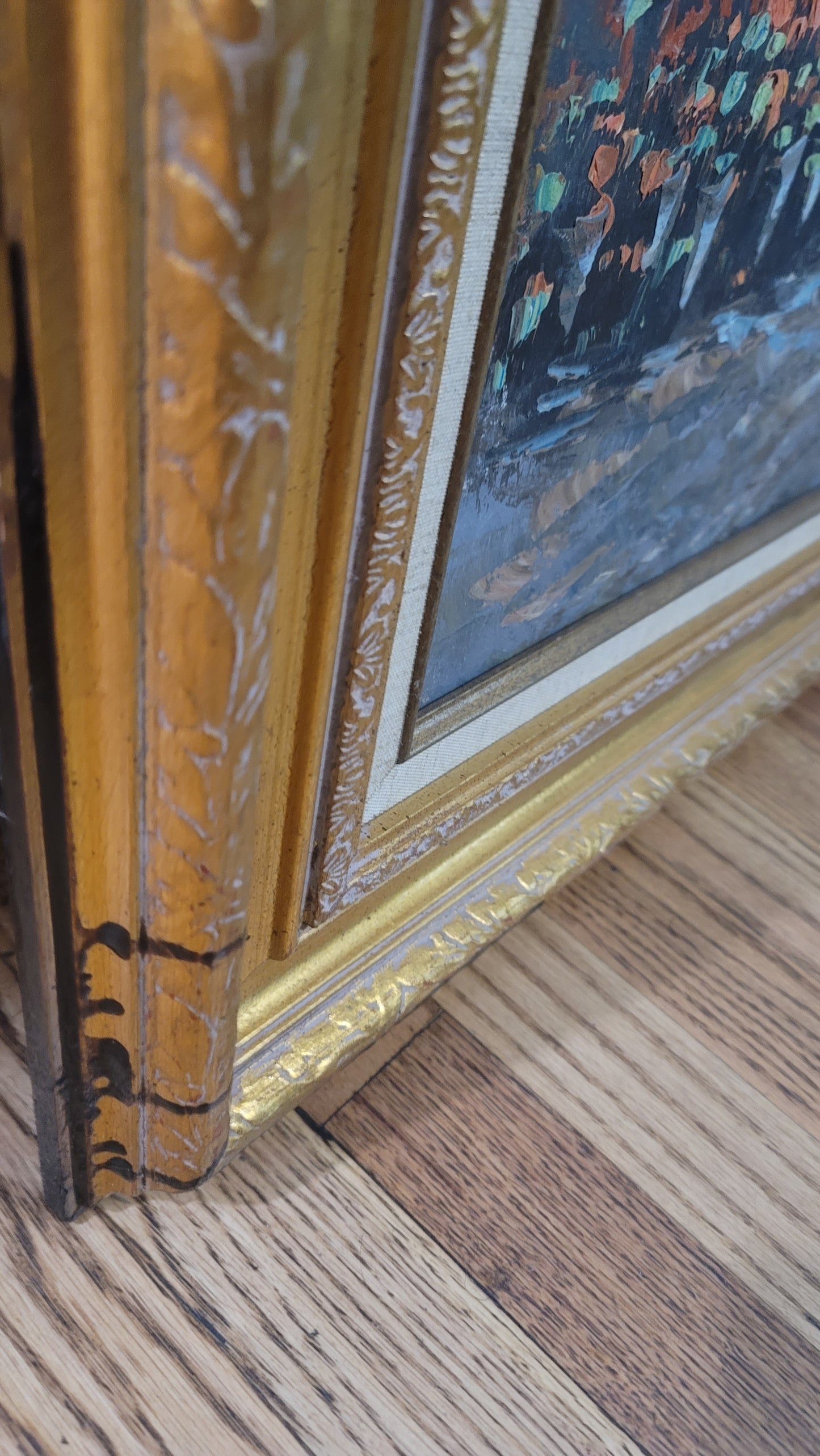 Vintage Parisian Impressionist Oil Painting Xlarge Gold Frame