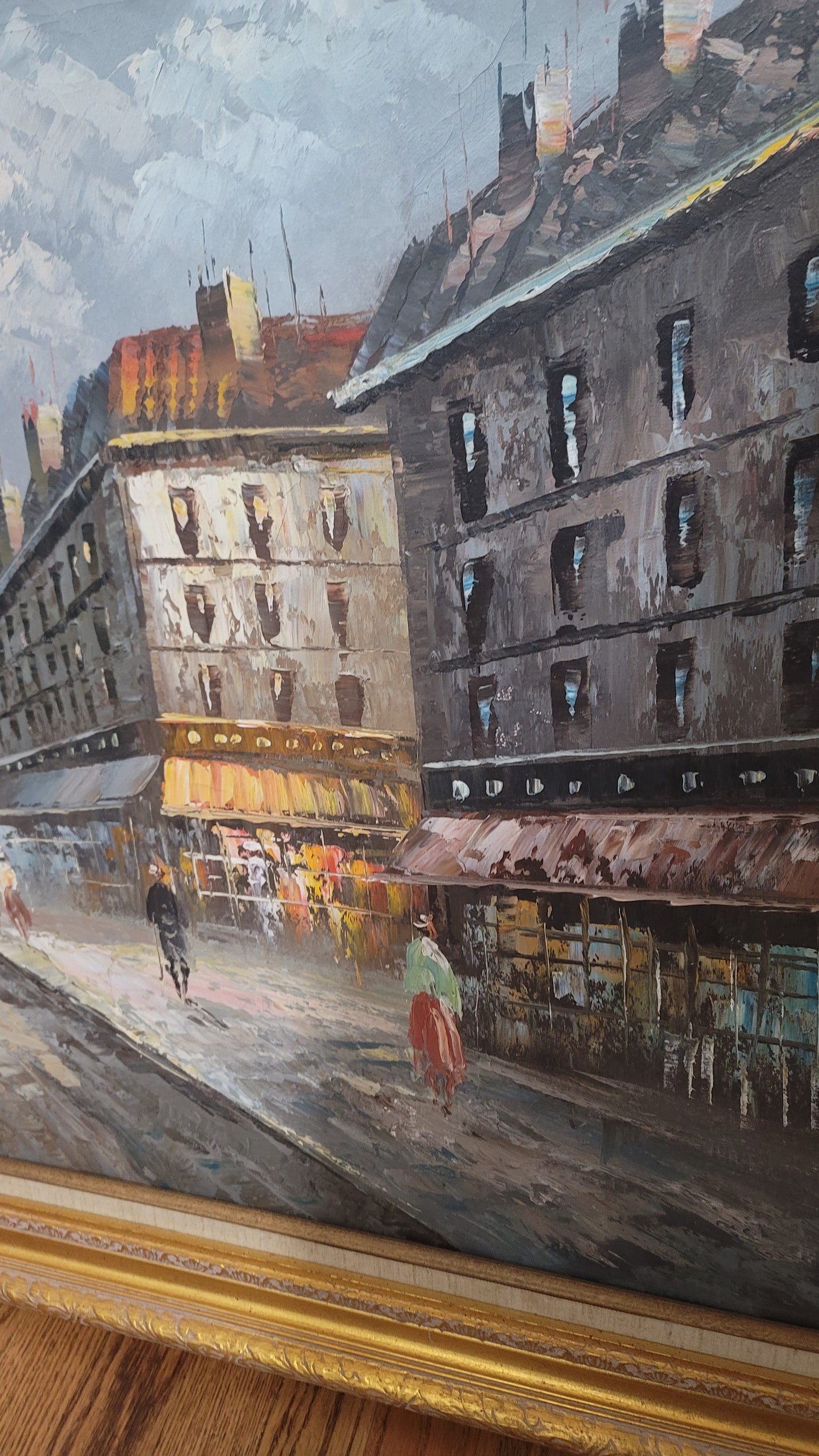 Vintage Parisian Impressionist Oil Painting Xlarge Gold Frame