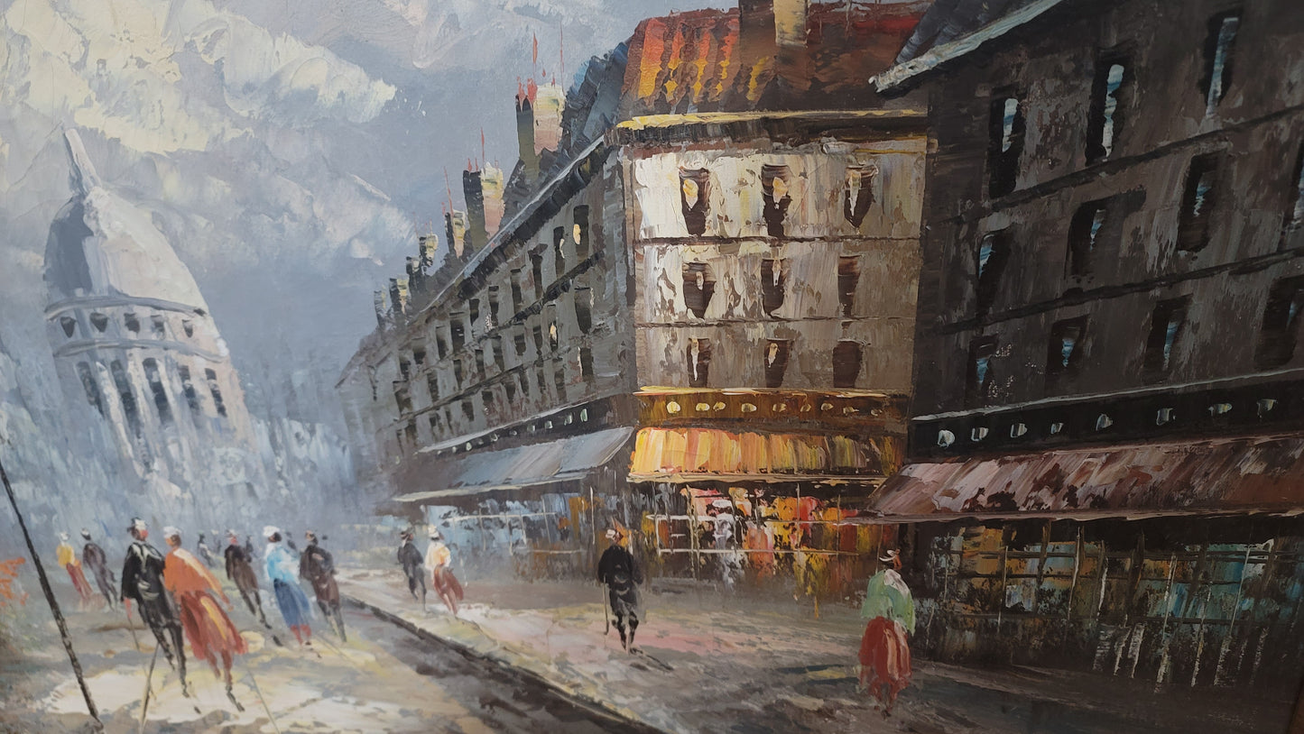 Vintage Parisian Impressionist Oil Painting Xlarge Gold Frame