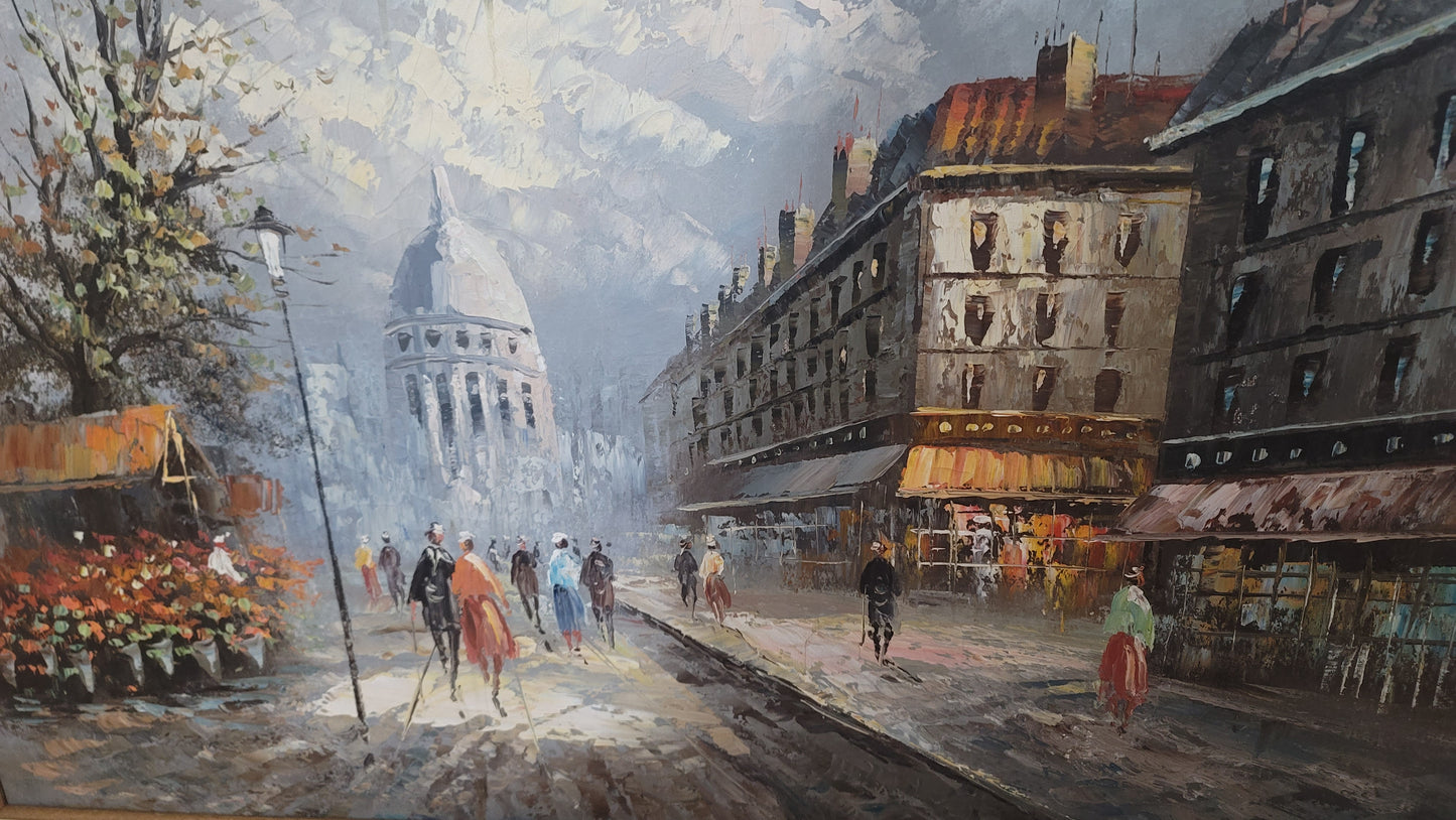 Vintage Parisian Impressionist Oil Painting Xlarge Gold Frame