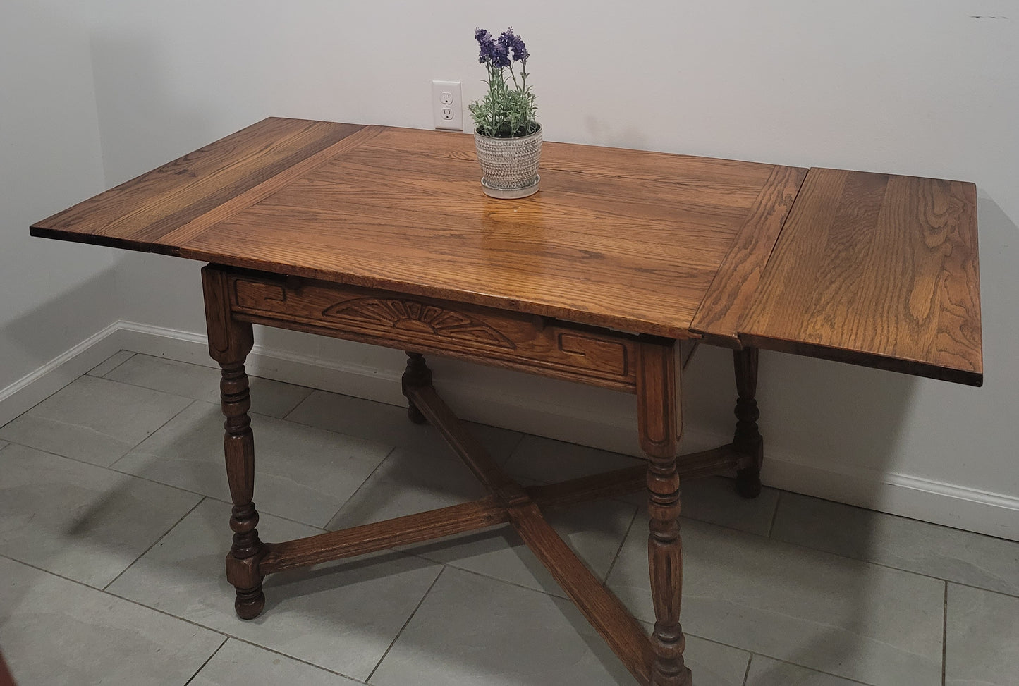 Antique Oak Extendable Dining Table  Farmhouse
