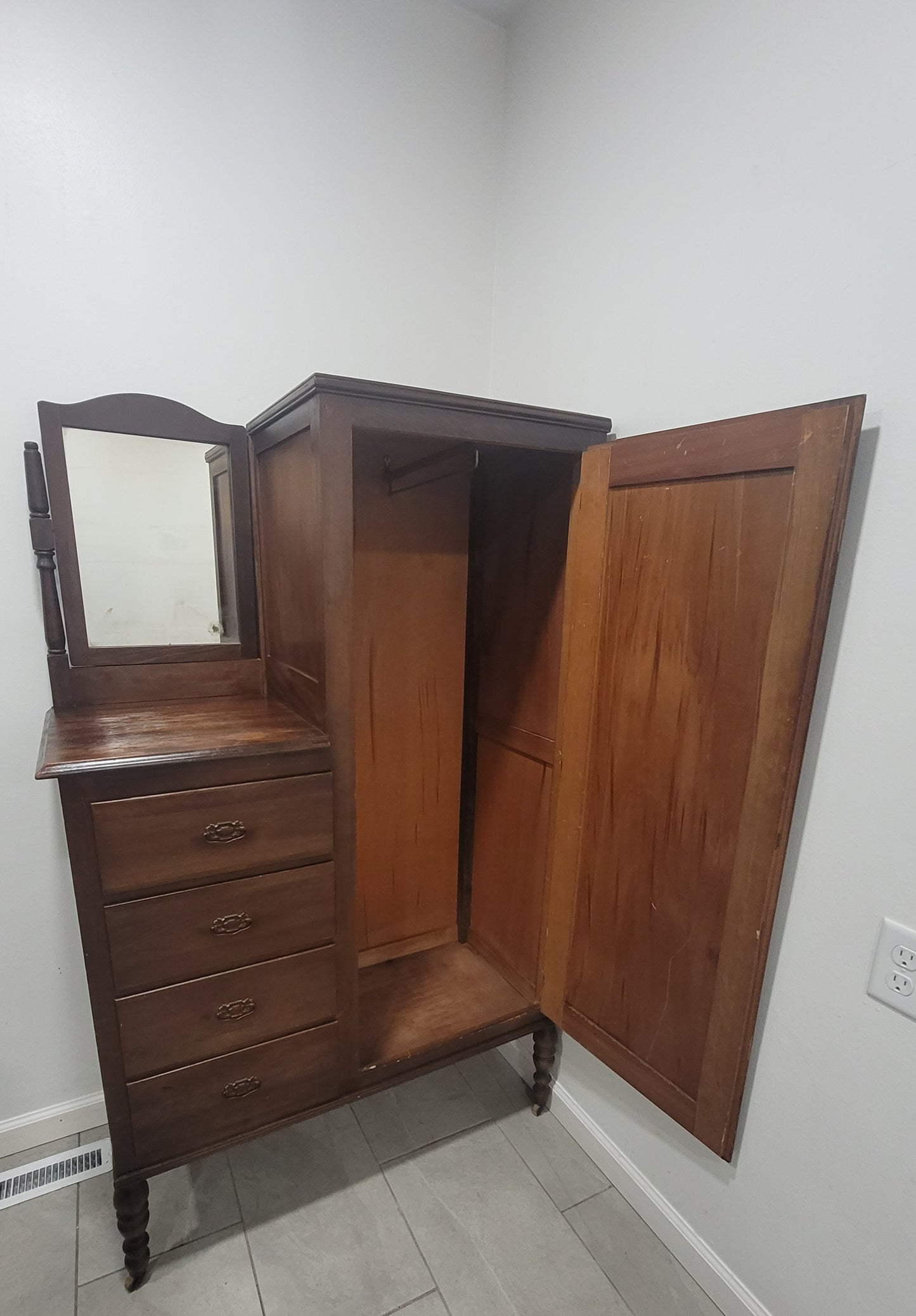Antique Walnut Wardrobe Armoire Chifferobe Dresser