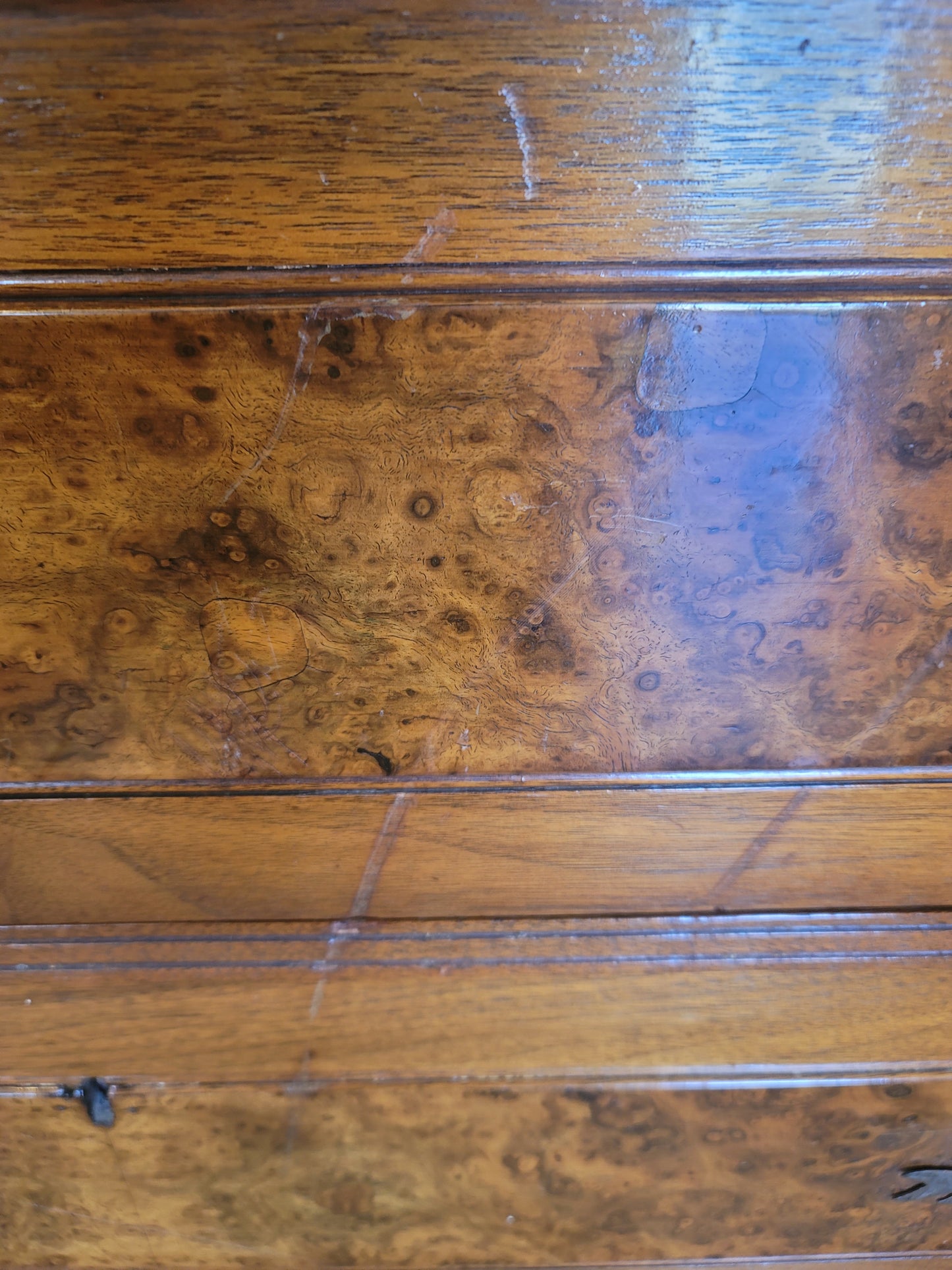 Antique Italian Marble Top Burled Wood Sideboard Commode