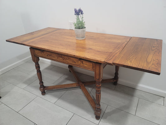 Antique Oak Extendable Dining Table  Farmhouse