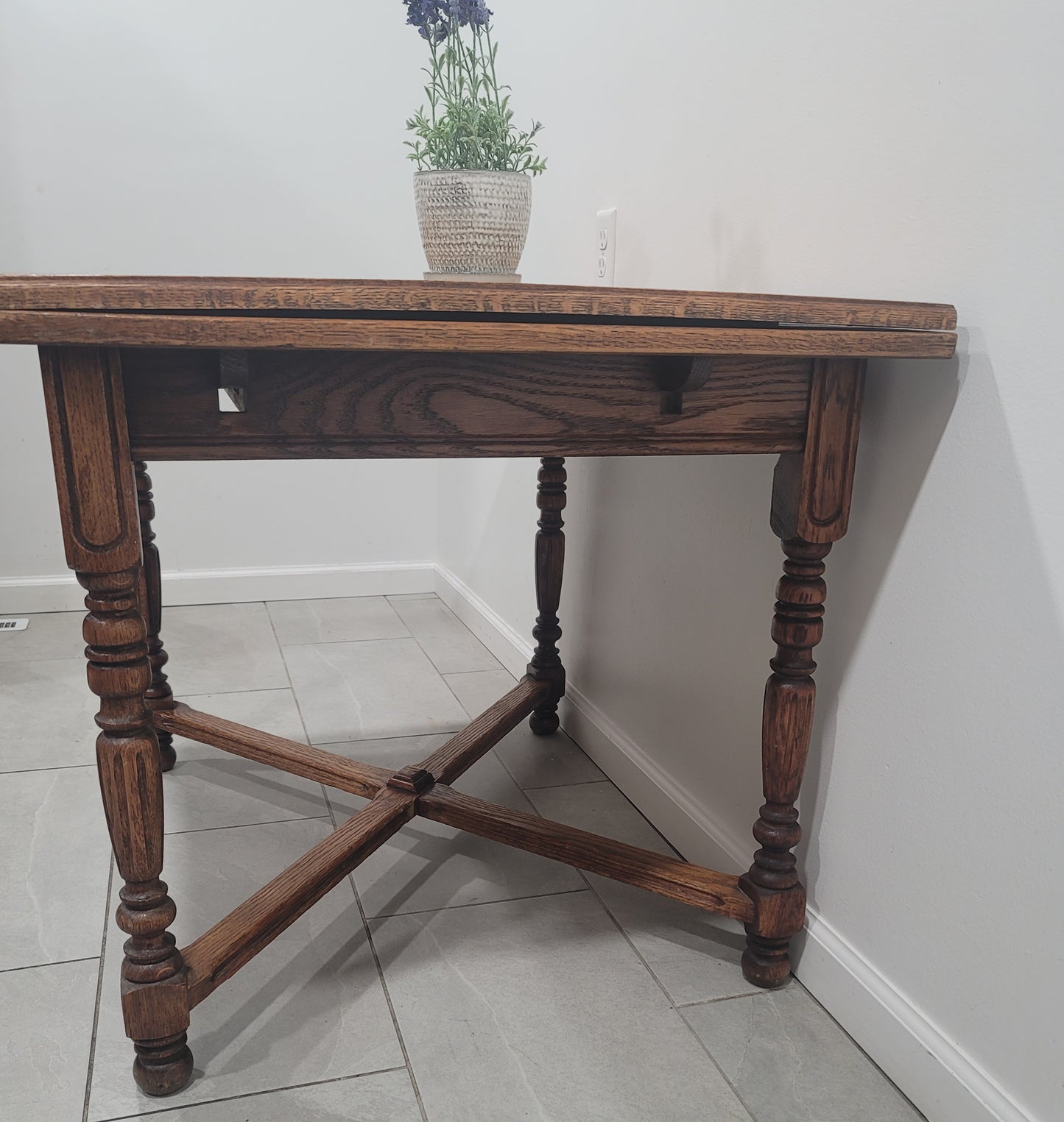 Antique Oak Extendable Dining Table  Farmhouse