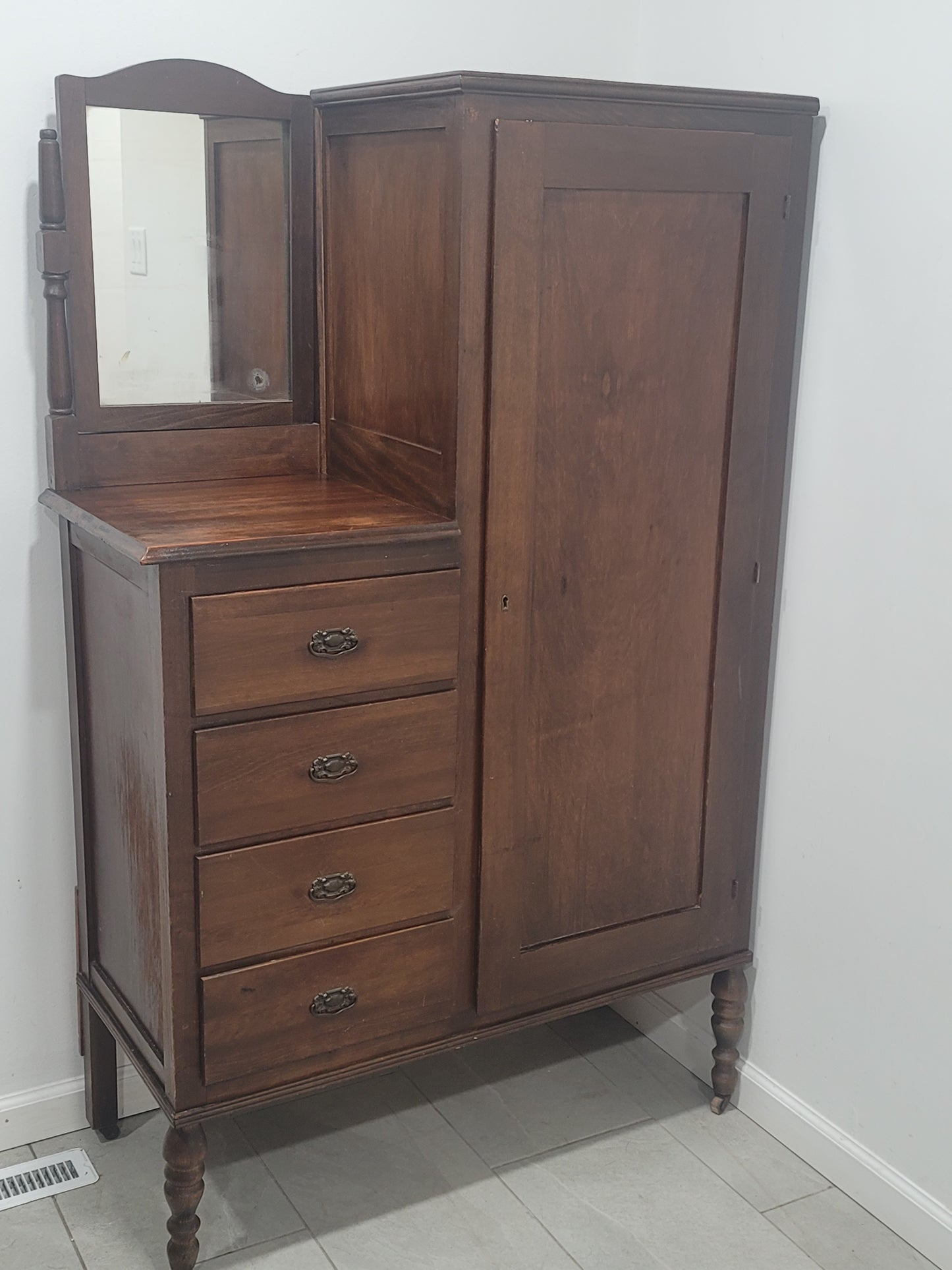 Antique Walnut Wardrobe Armoire Chifferobe Dresser